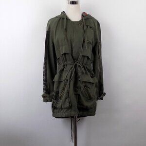 True Religion Parka Jacket Military Army Green Size Small Linen Blend Hooded